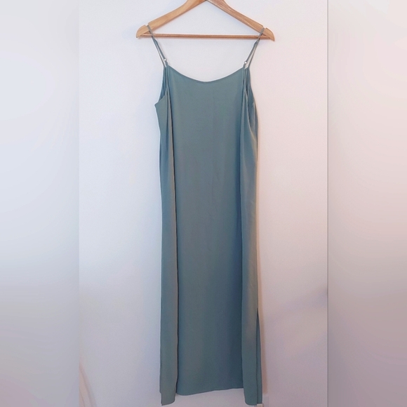 NWT Eileen Fisher Elm Slip Dress Adjustable Straps Sea Foam Green Side Slit - Picture 4 of 9
